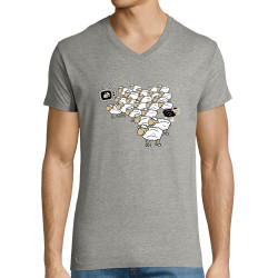 T-shirt homme col V gris chiné Moutons (Gondrax,Humour,Slogans engagés,Animaux)