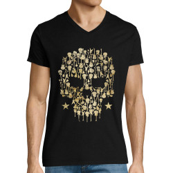 T-shirt homme col V noir Skull Guitar (Gondrax,Têtes de morts,Rock & Punk)