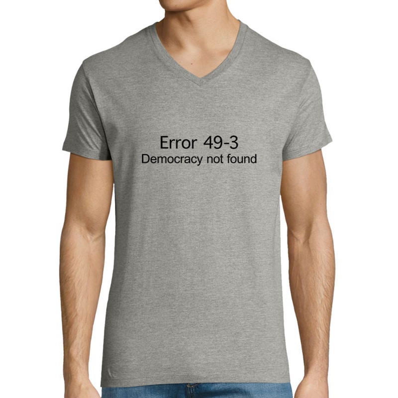 T-shirt homme col V gris chiné Error 49-3 (Gondrax,Slogans engagés)