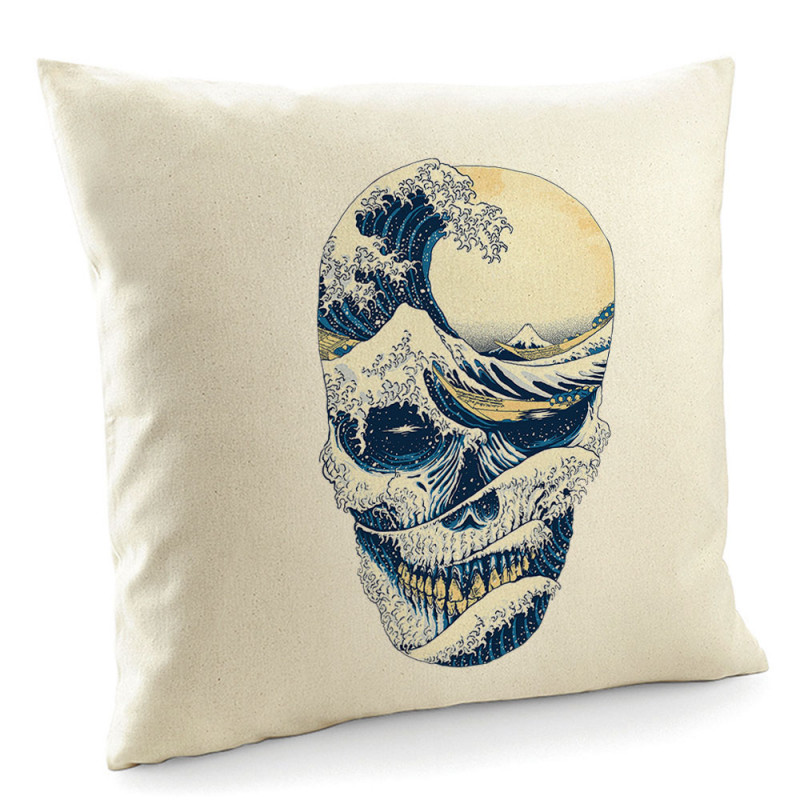 Coussin naturel Hokusai Wave Skull (Têtes de morts,Amazon,Hokusaï,Musée)