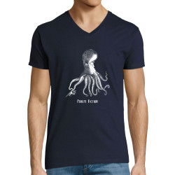 T-shirt homme col V bleu marine Poulpe Fiction (Gondrax,Les Bébêtes,Animaux,Films/Séries)