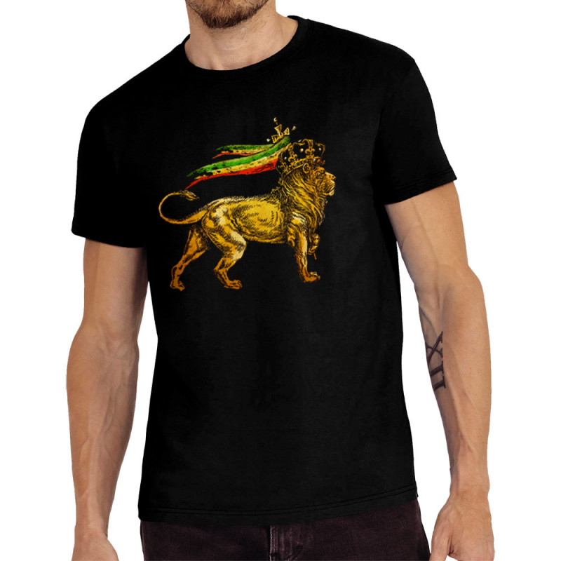 Tee-shirt homme noir Rasta Lion (Animaux,Reggae)