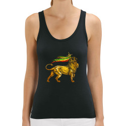 Débardeur femme coton bio noir Rasta Lion (Animaux,Reggae)