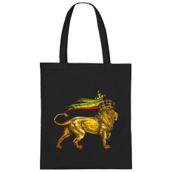 Sac shopping en toile noir Rasta Lion (Animaux,Reggae)