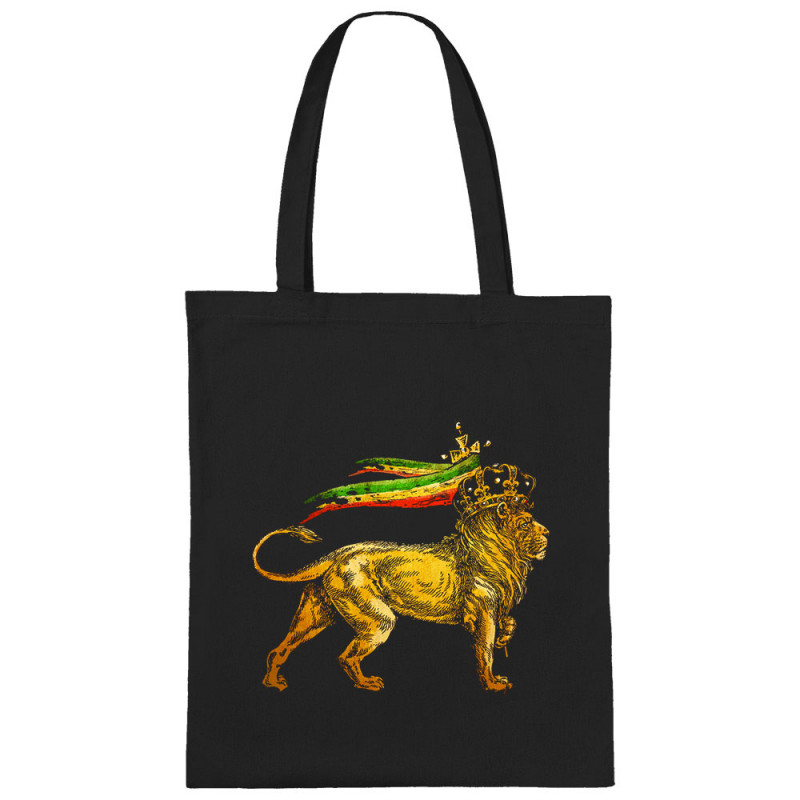 Sac shopping en toile noir Rasta Lion (Animaux,Reggae)