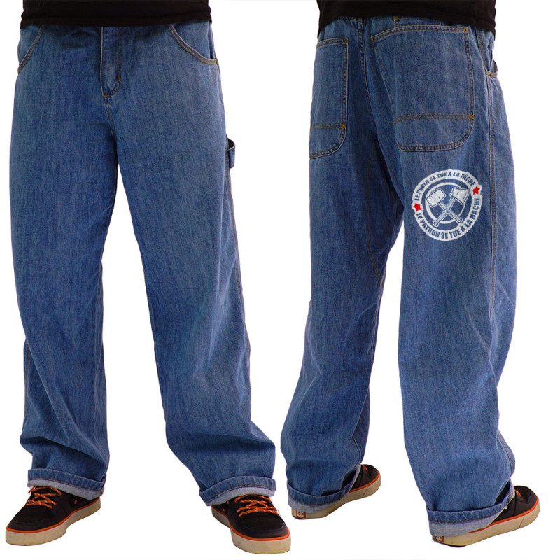 Baggy denim bleu Le prolo se tue à la tâche (Slogans engagés)