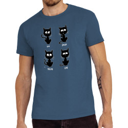Tee-shirt homme bleu denim Un deux trois cat (Le Duc,Humour,Animaux,Des chiffres et des lettres,Chats,Devoirs de vacances)