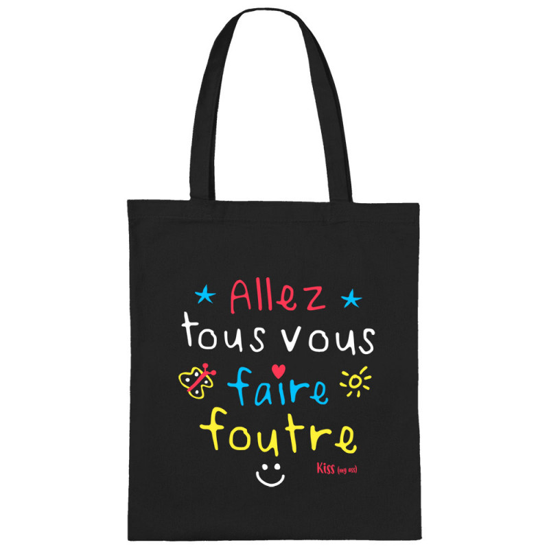Sac shopping en toile noir Allez tous vous faire foutre (Le Duc,Slogans Débiles)