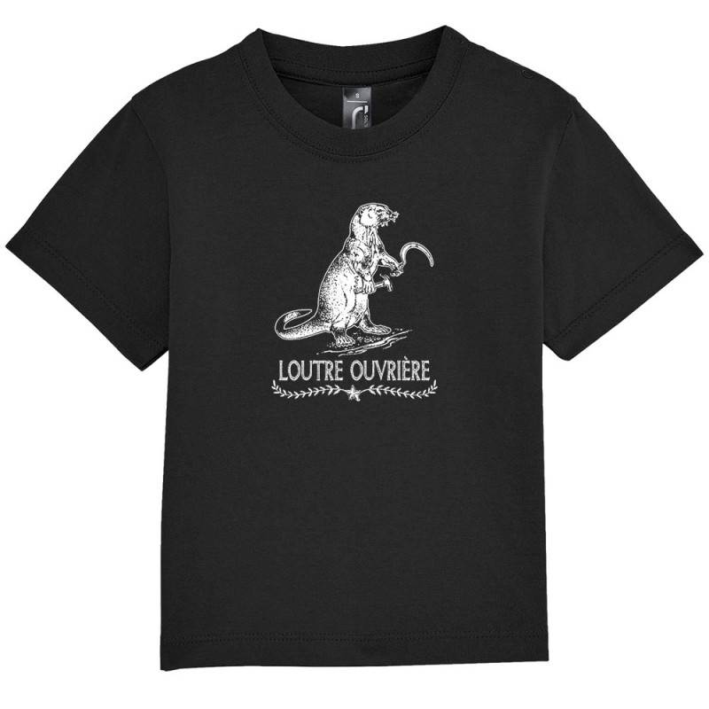 T-shirt bébé noir Loutre Ouvrière (Gondrax,Les Bébêtes,Animaux,Humour)
