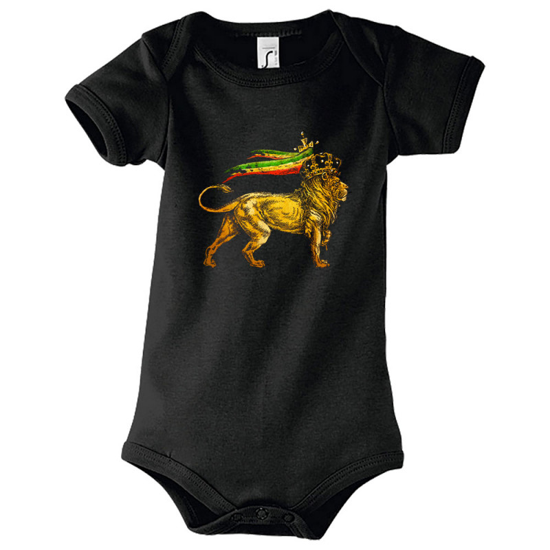 Body bébé noir Rasta Lion (Animaux,Reggae)