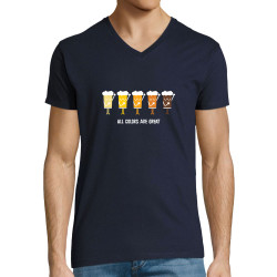 T-shirt homme col V bleu marine All Colors are great (Alex Kidd,Alcool,Slogans engagés)