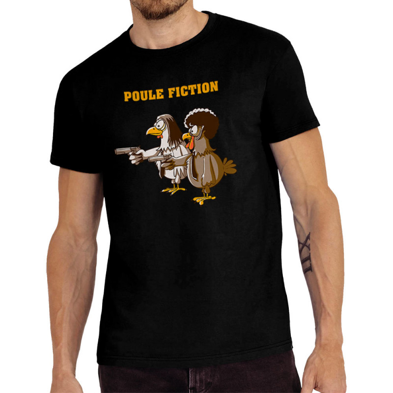 Tee-shirt homme noir Poule Fiction (Mr Mouton,Animaux,Films/Séries)