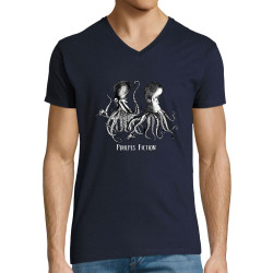 T-shirt homme col V bleu marine Poulpes Fiction (Gondrax,Les Bébêtes,Animaux,Films/Séries)