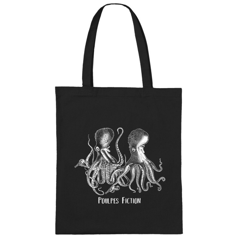 Sac shopping en toile noir Poulpes Fiction (Gondrax,Les Bébêtes,Animaux,Films/Séries)