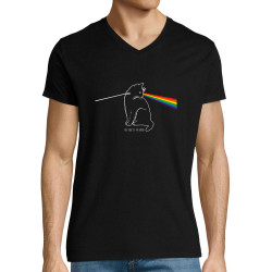 T-shirt homme col V noir Cat Side of the Moon (Gondrax,Animaux,Humour,Chats)