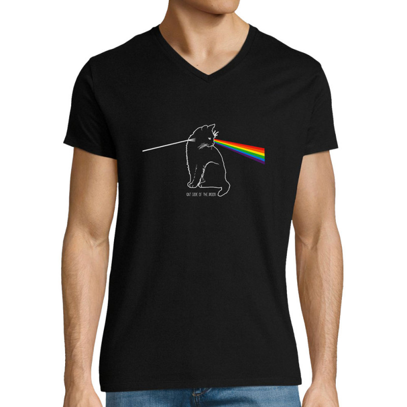 T-shirt homme col V noir Cat Side of the Moon (Gondrax,Animaux,Humour,Chats)