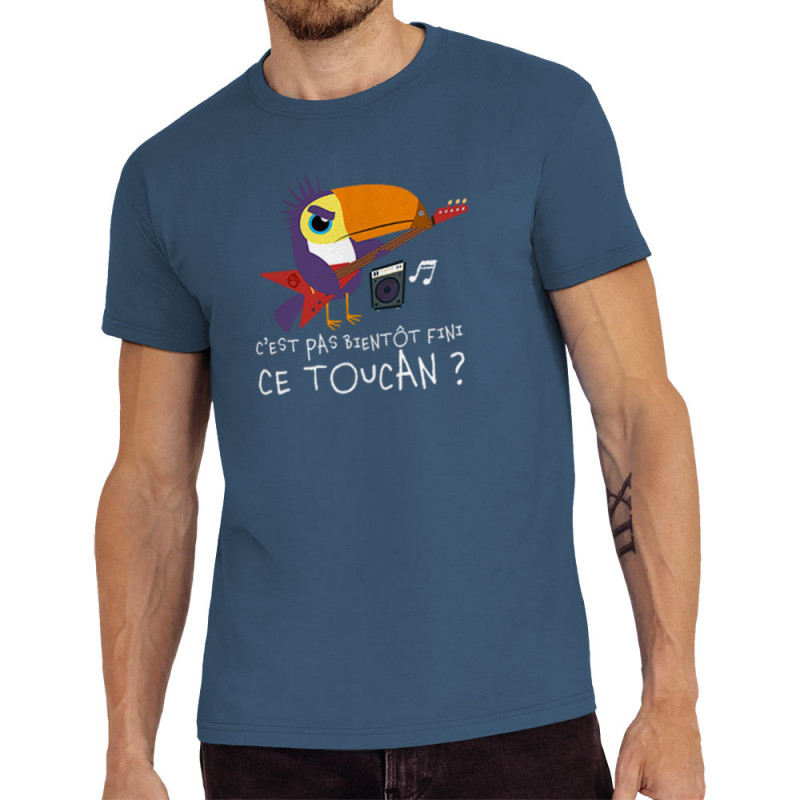 Tee-shirt homme bleu denim Fini ce toucan (Andy,Animaux,Humour)