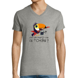 T-shirt homme col V gris chiné Fini ce toucan (Andy,Animaux,Humour)
