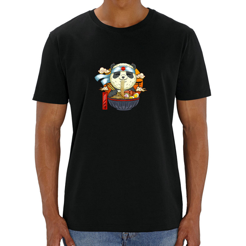 T-shirt homme coton bio noir Asian Food Panda (Animaux,Manga Kawaï japan)
