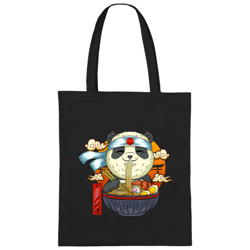 Sac shopping en toile noir Asian Food Panda (Animaux,Manga Kawaï japan)