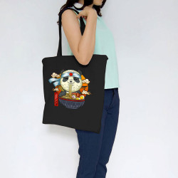 Sac shopping en toile noir Asian Food Panda (Animaux,Manga Kawaï japan)