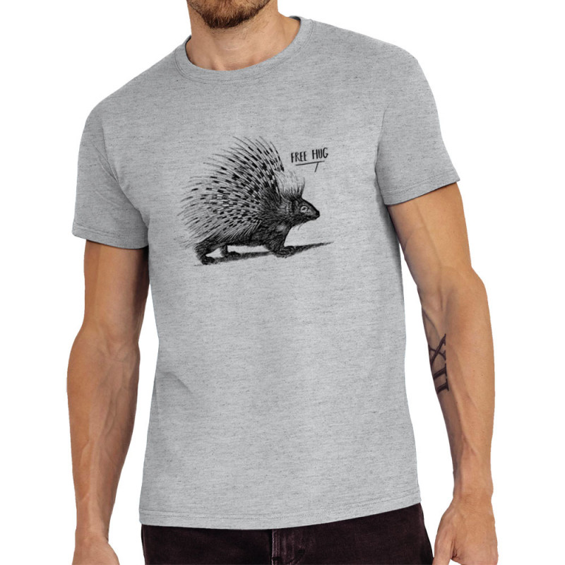 Tee-shirt homme gris chiné Free Hug (Gondrax,Les Bébêtes,Animaux)