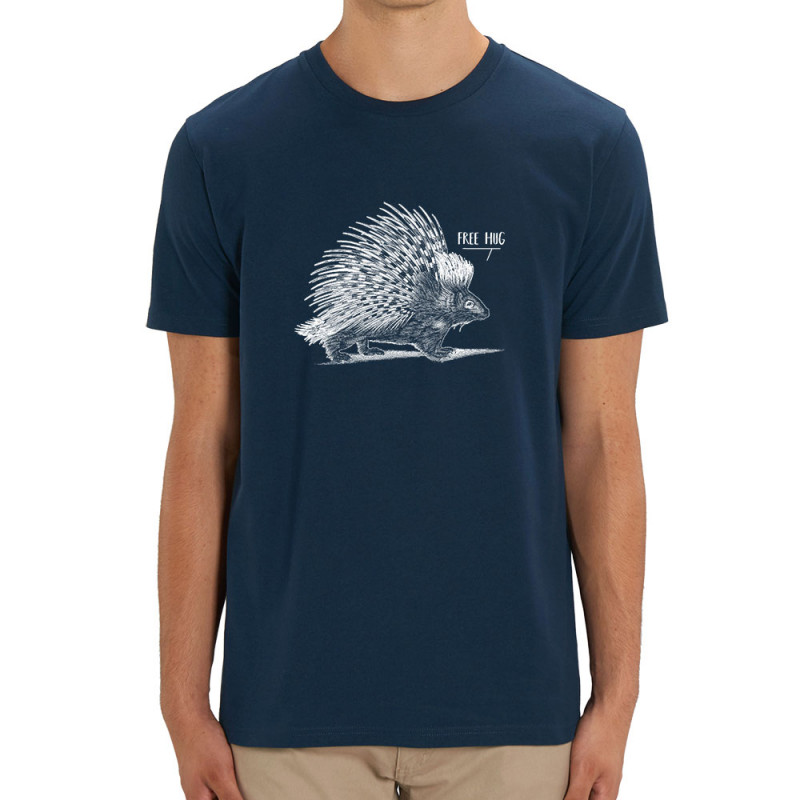 T-shirt homme coton bio bleu marine Free Hug (Gondrax,Les Bébêtes,Animaux)