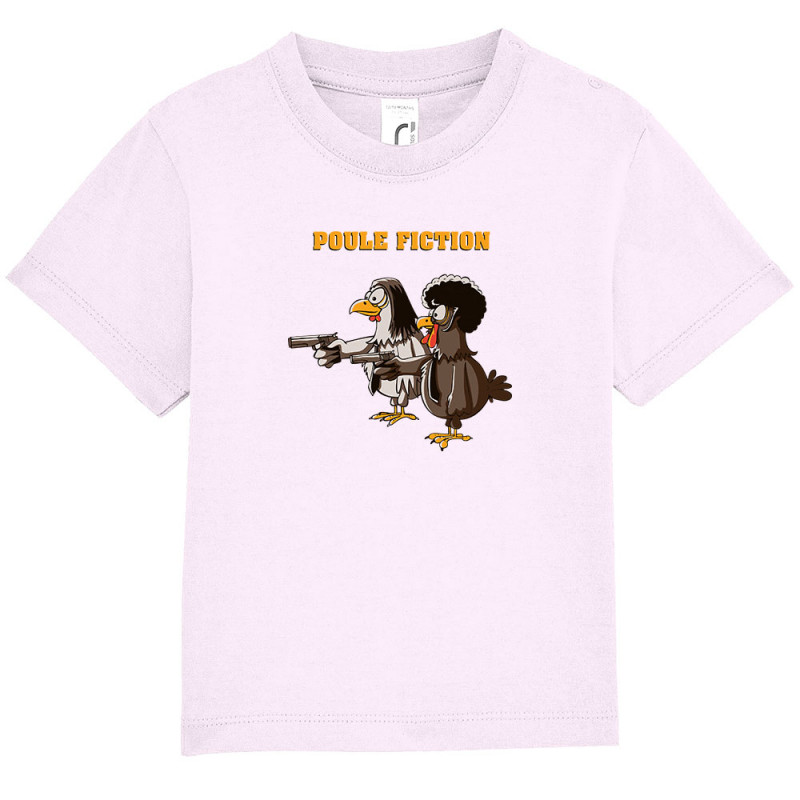 T-shirt bébé rose pale Poule Fiction (Mr Mouton,Animaux,Films/Séries)