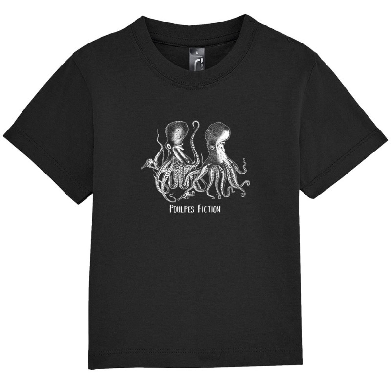 T-shirt bébé noir Poulpes Fiction (Gondrax,Les Bébêtes,Animaux,Films/Séries)