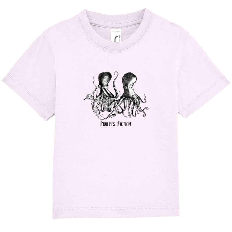 T-shirt bébé rose pale Poulpes Fiction (Gondrax,Les Bébêtes,Animaux,Films/Séries)