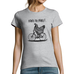 T-shirt femme gris chiné Roule ma poule (Gondrax,Les Bébêtes,Animaux,Vélo)