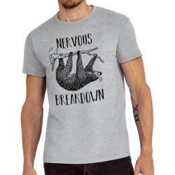 Tee-shirt homme gris chiné Nervous Breakdown Paresseux (Gondrax,Les Bébêtes,Animaux,Paresse)