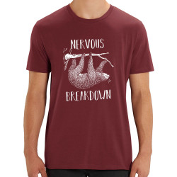 T-shirt homme coton bio bordeaux Nervous Breakdown Paresseux (Gondrax,Les Bébêtes,Animaux,Paresse)