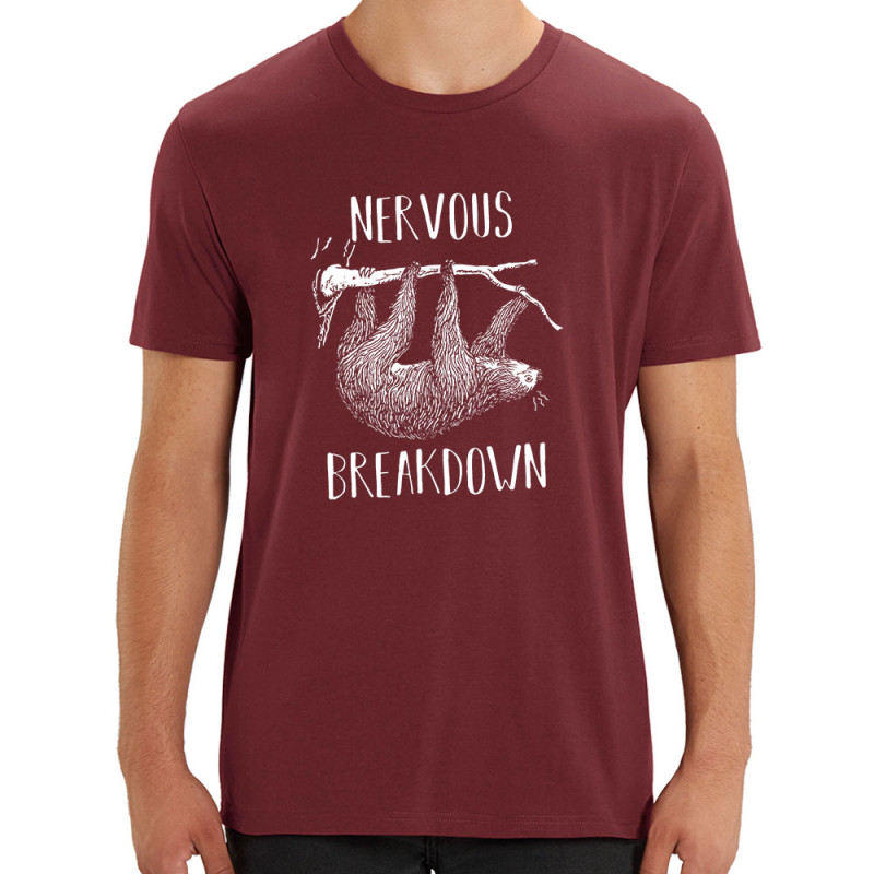 T-shirt homme coton bio bordeaux Nervous Breakdown Paresseux (Gondrax,Les Bébêtes,Animaux,Paresse)