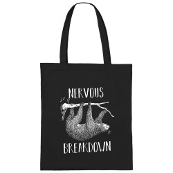 Sac shopping en toile noir Nervous Breakdown Paresseux (Gondrax,Les Bébêtes,Animaux,Paresse)