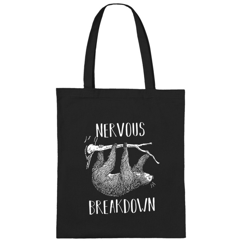 Sac shopping en toile noir Nervous Breakdown Paresseux (Gondrax,Les Bébêtes,Animaux,Paresse)