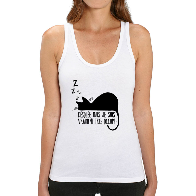 Débardeur femme coton bio blanc Désolée mais je suis très occupée (Gondrax,Animaux,Humour,Chats,Paresse)