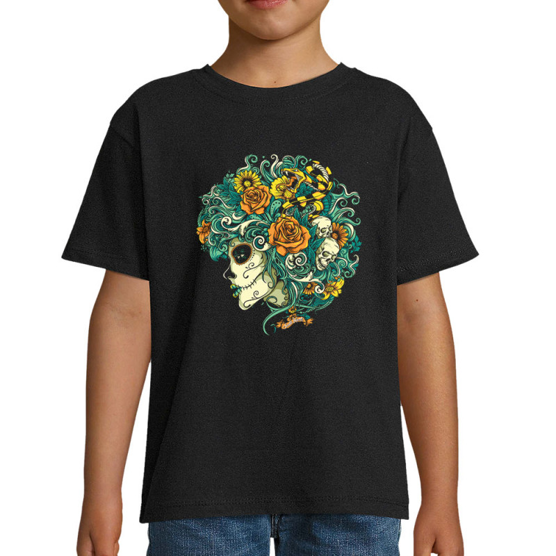 T-shirt enfant noir Santa Muerte - Flourish Dead Girl (Santa Muerte,Têtes de morts)