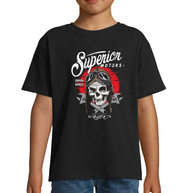 T-shirt enfant noir Copper Bones - Superior Motors (Copper Bones,Moto,Têtes de morts)