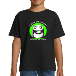 T-shirt enfant noir Sauvez un bambou Mangez un panda (Pandaluna,Animaux,Humour,Manga Kawaï japan)