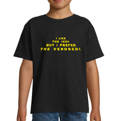 T-shirt enfant noir I like the Jedi but I prefere the Vendredi (Lemerou,Humour,Star Wars)