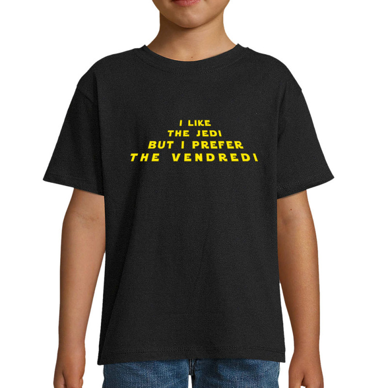 T-shirt enfant noir I like the Jedi but I prefere the Vendredi (Lemerou,Humour,Star Wars)
