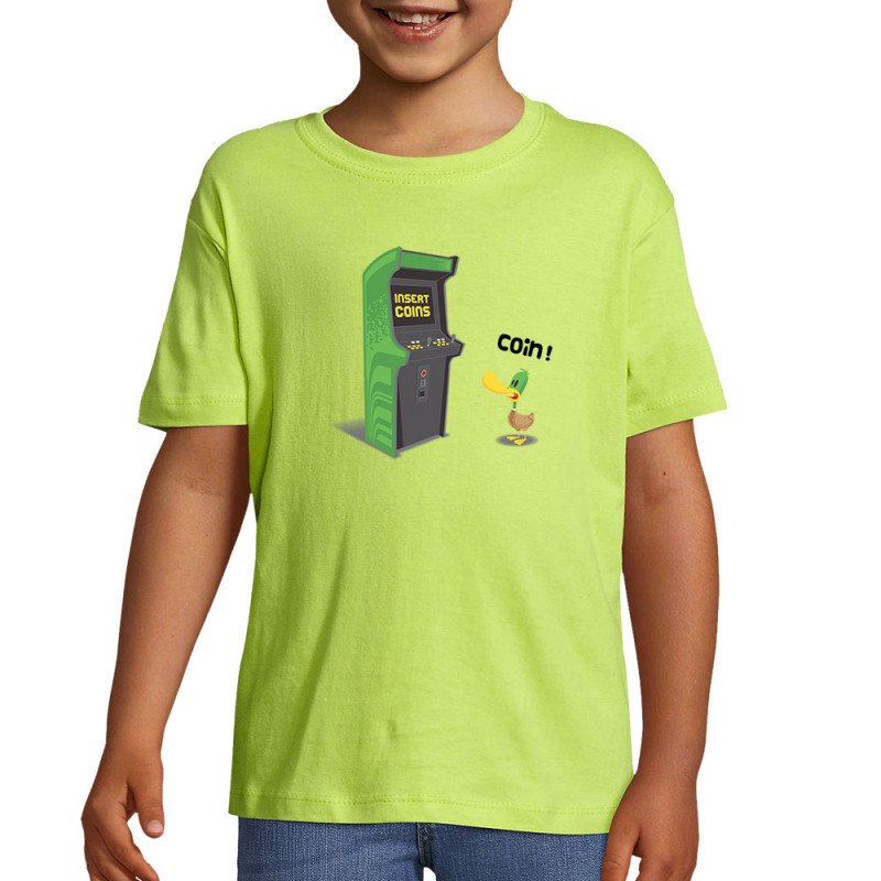 T-shirt enfant vert pomme Insert Coins (Ted Boundy,Animaux,Humour,Jeux Vidéo / Geek)