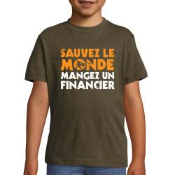 T-shirt enfant kaki foncé Sauvez le monde (Ted Boundy,Slogans engagés,Humour)