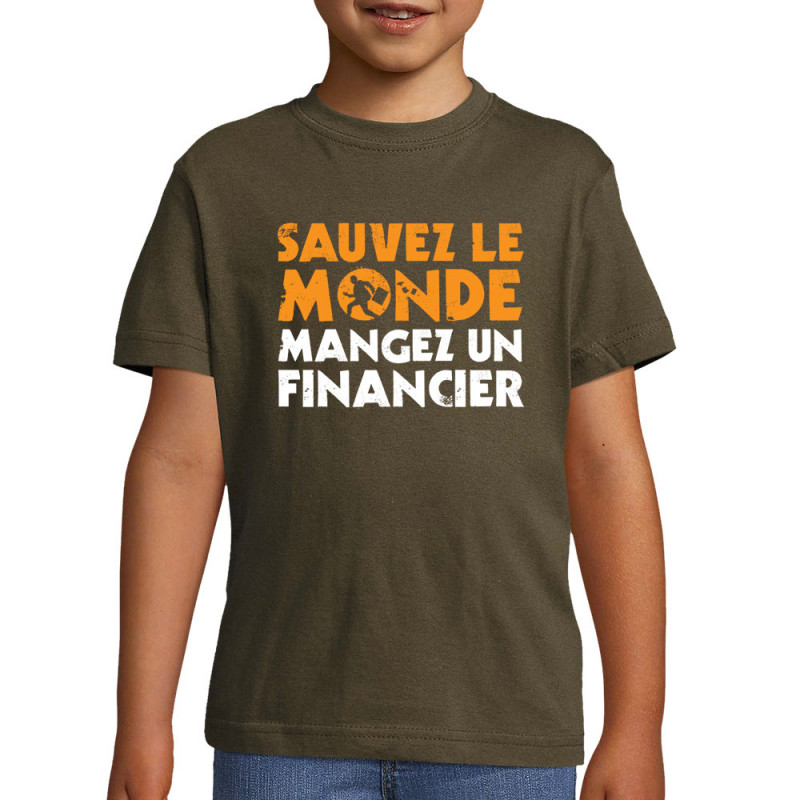 T-shirt enfant kaki foncé Sauvez le monde (Ted Boundy,Slogans engagés,Humour)