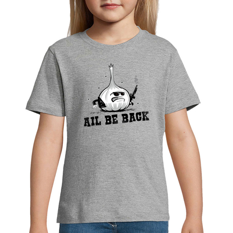 T-shirt enfant gris chiné Ail Be Back (Ted Boundy,Fruits & Légumes,Humour)