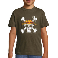T-shirt enfant kaki foncé One Skull (Le Duc,Têtes de morts,Jeux Vidéo / Geek,Manga Kawaï japan,Détournements)