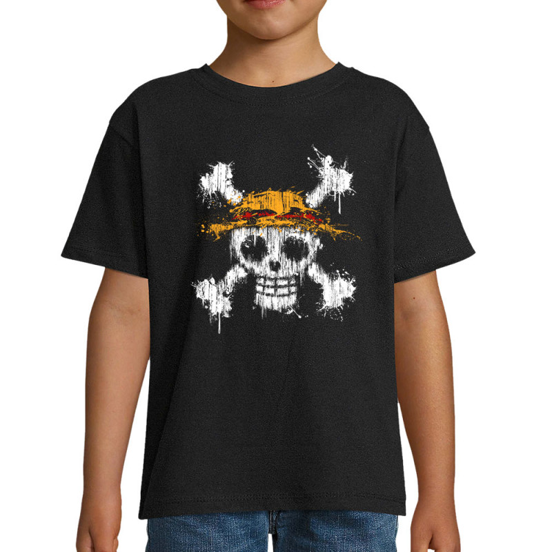 T-shirt enfant noir One Skull (Le Duc,Têtes de morts,Jeux Vidéo / Geek,Manga Kawaï japan,Détournements)