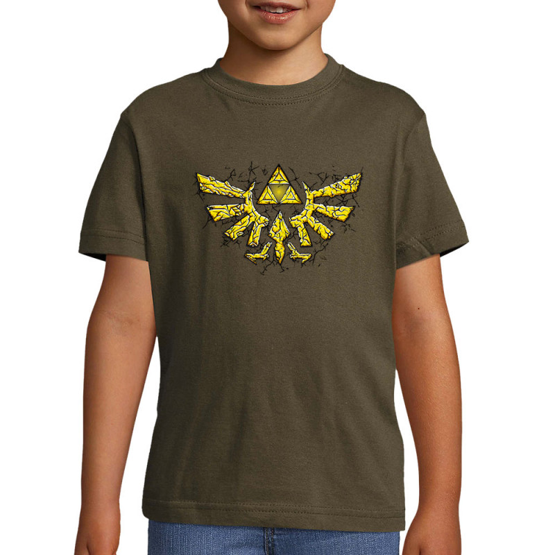T-shirt enfant kaki foncé Triforce Stone (Le Duc,Jeux Vidéo / Geek)