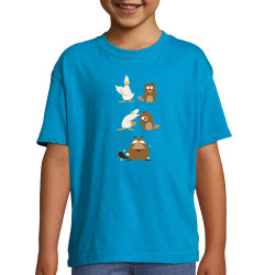 T-shirt enfant bleu azur Fusion (Pandaluna,Animaux,Humour,Manga Kawaï japan)